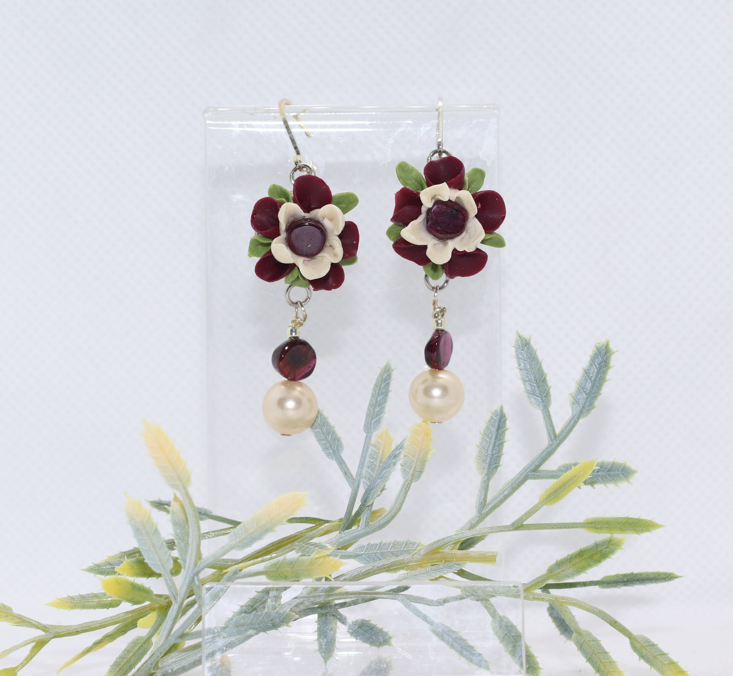 Garnet Floral Drop Earrings