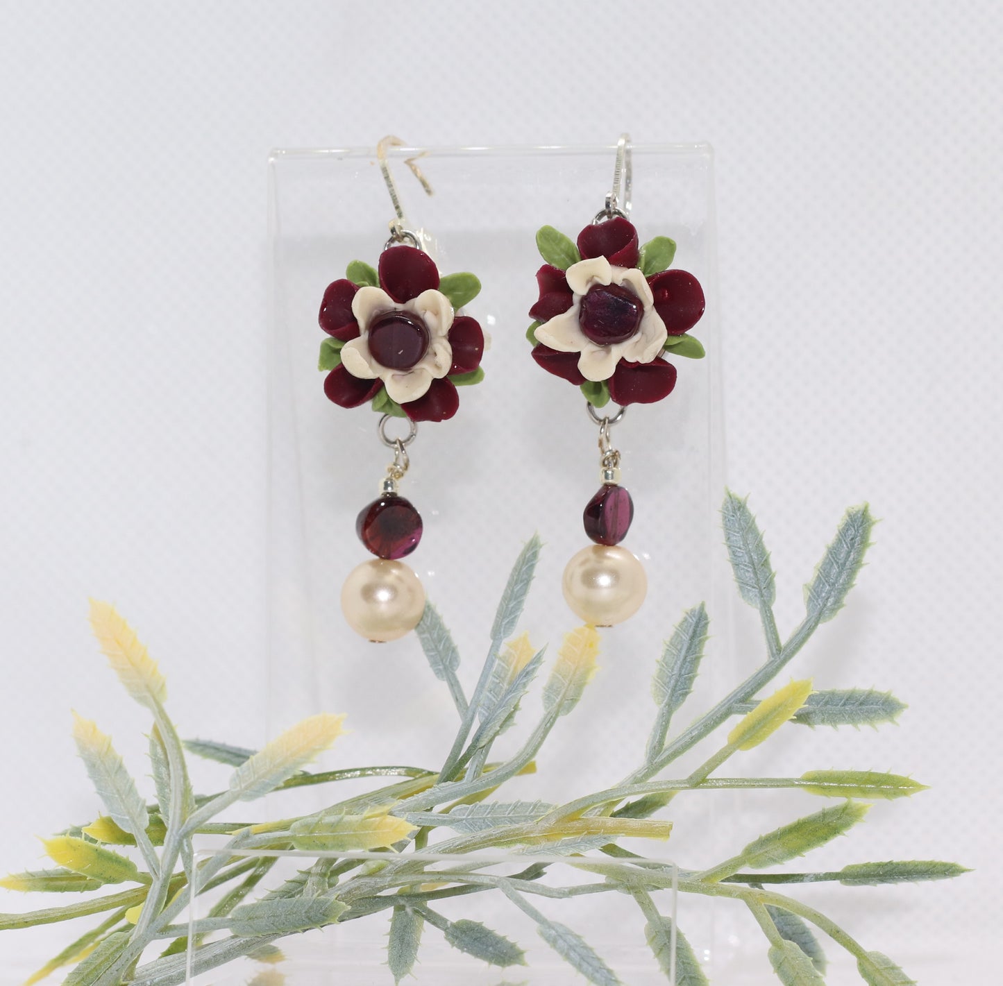 Garnet Floral Drop Earrings