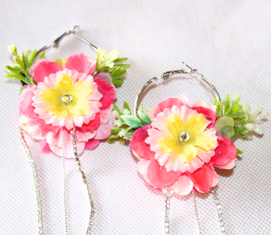 Small Blossom and Diamante Hooped Earrings